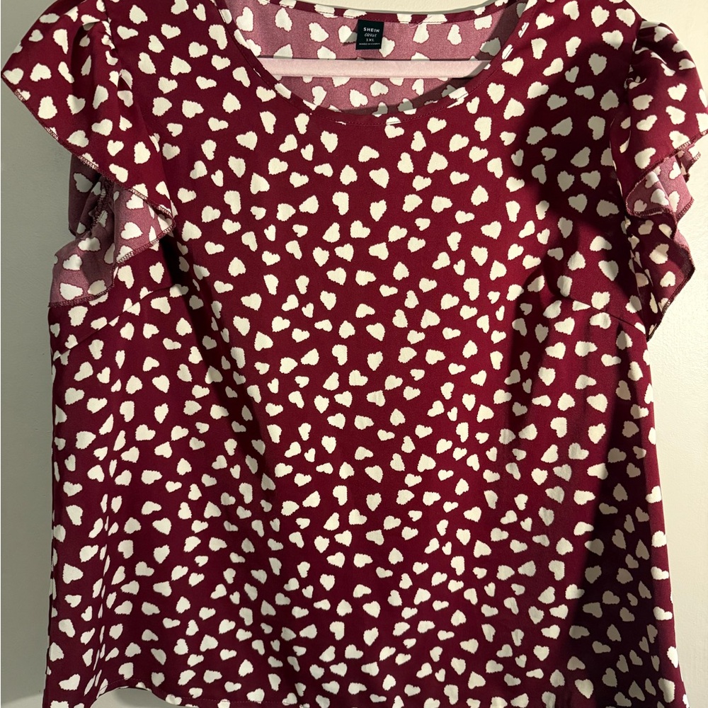 SHEIN Burgundy Heart Pattern Blouse